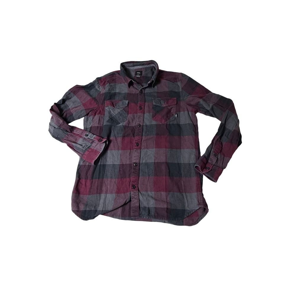 Vans Flannel Shirt Mens Medium Burgundy Plaid Tailored Fit Long Sleeve Excellent